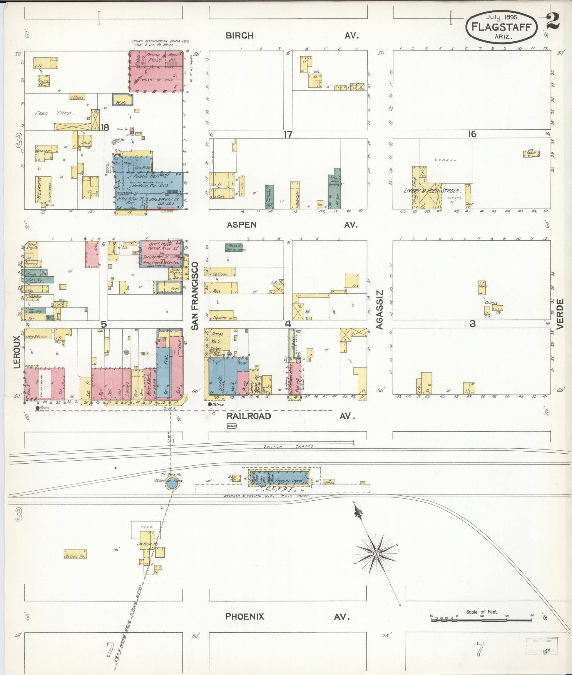 Sanborn Fire Insurance Map from Flagstaff, Coconino County, Arizona (1895), Sheet #0002 - Historic Sanborn Fire Insurance Map Print, vintage old map wall art, antique decor, genealogy gift, Arizona Arizona map