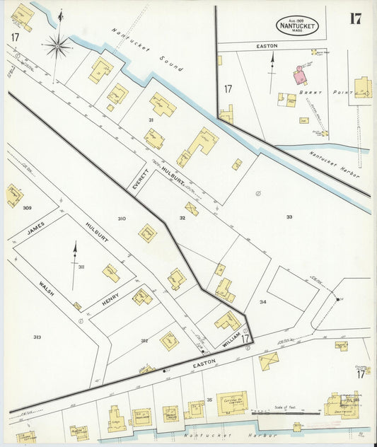 Sanborn Fire Insurance Map from Nantucket, Nantucket County, Massachusetts (1909), Sheet #0017 - Historic Sanborn Fire Insurance Map Print, vintage old map wall art, antique decor, genealogy gift, Massachusetts Massachusetts map