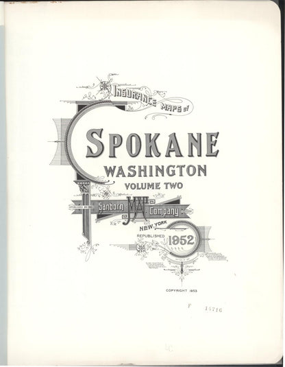 Sanborn Fire Insurance Map from Spokane, Spokane County, Washington (1952), Sheet #0001 - Complete Map Set gallery image, historic Sanborn map, vintage wall art, Washington Washington