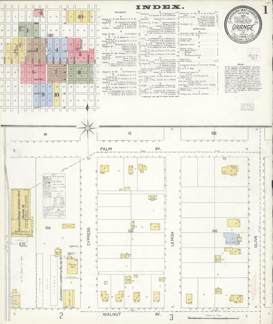 Sanborn Fire Insurance Map from Orange, Orange County, California (1905), Sheet #0001 - Complete Map Set gallery image, historic Sanborn map, vintage wall art, California California