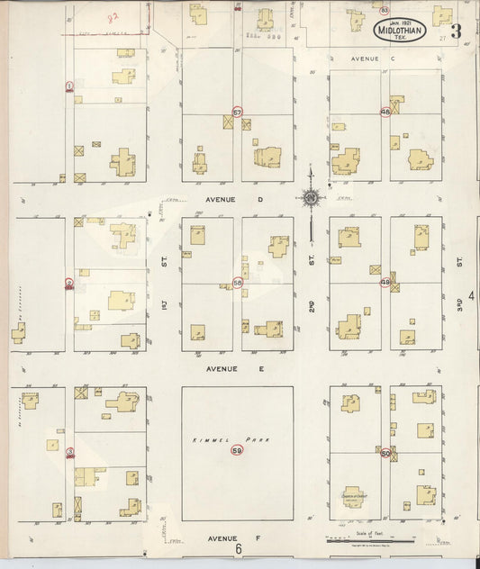 Sanborn Fire Insurance Map from Midlothian, Ellis County, Texas (1944), Sheet #0003 - Historic Sanborn Fire Insurance Map Print, vintage old map wall art, antique decor, genealogy gift, Texas Texas map