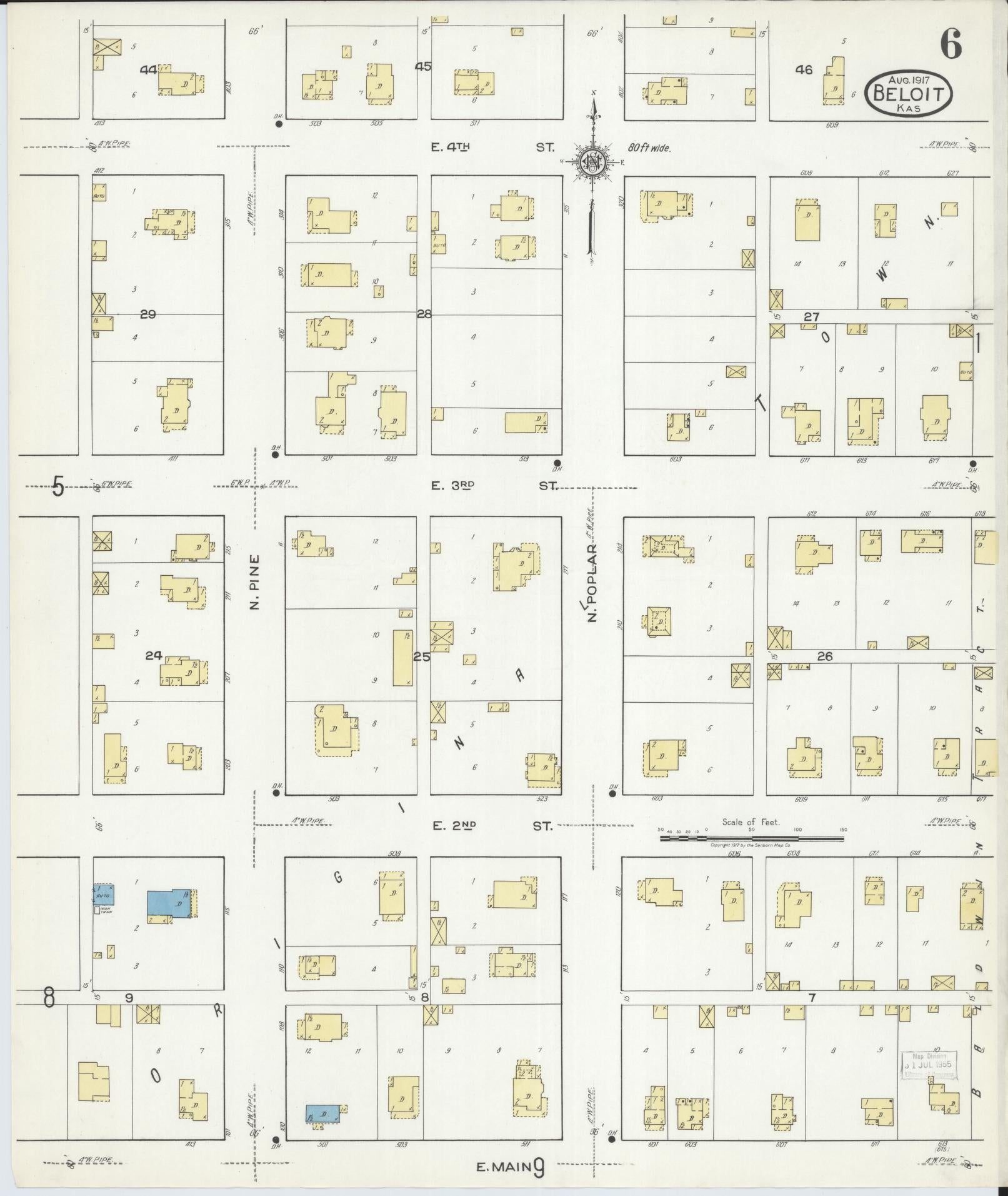Sanborn Fire Insurance Map from Beloit, Mitchell County, Kansas (1917), Sheet #0006 - Historic Sanborn Fire Insurance Map Print, vintage old map wall art, antique decor, genealogy gift, Kansas Kansas map
