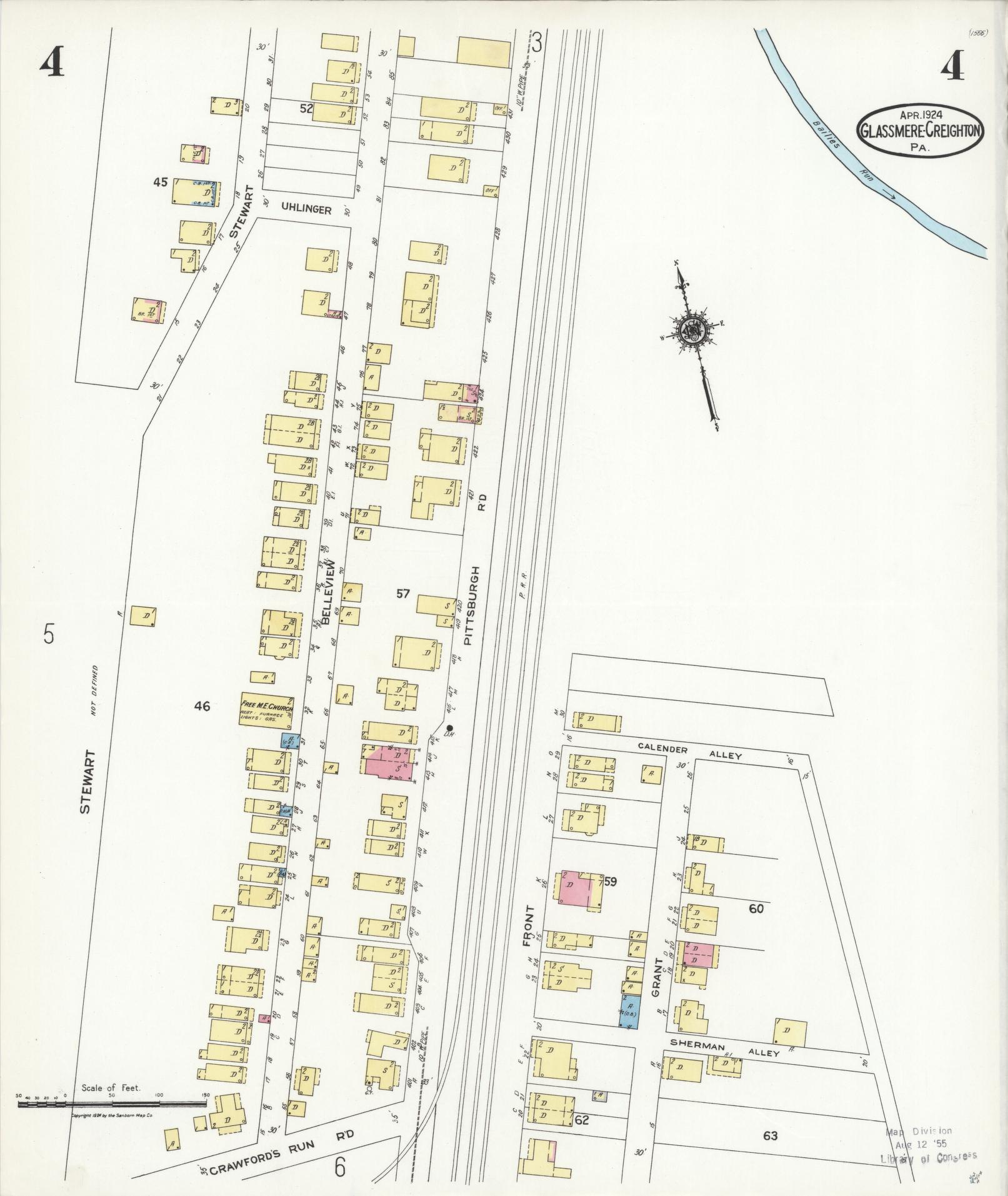Sanborn Fire Insurance Map from Glassmere, Allegheny County, Pennsylvania (1924), Sheet #0004 - Historic Sanborn Fire Insurance Map Print, vintage old map wall art, antique decor, genealogy gift, Pennsylvania Pennsylvania map