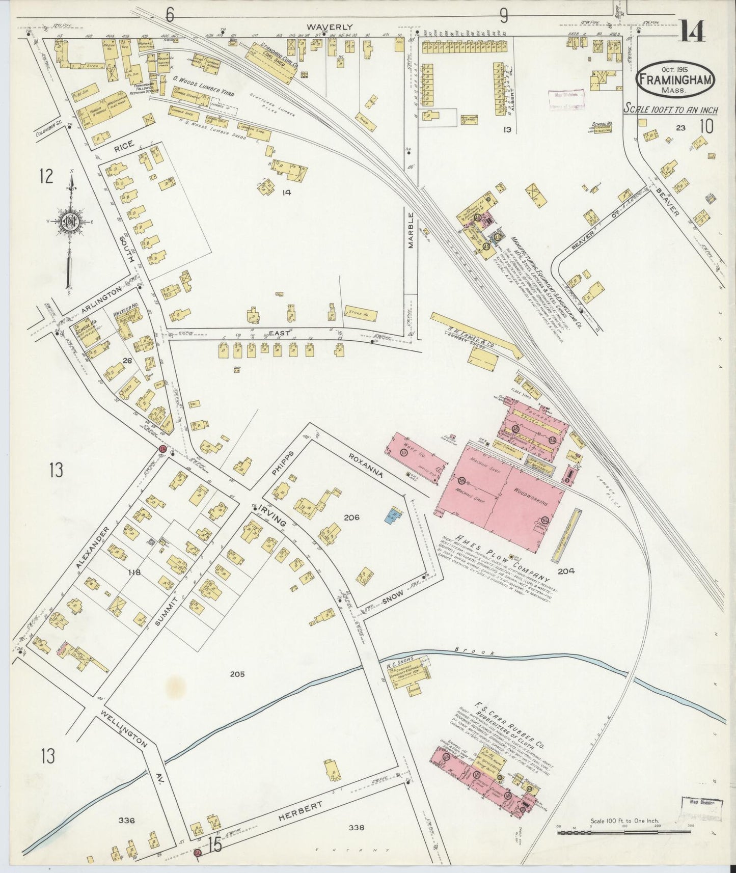 Sanborn Fire Insurance Map from Framingham, Middlesex County, Massachusetts (1915), Sheet #0014 - Complete Map Set gallery image, historic Sanborn map, vintage wall art, Massachusetts Massachusetts