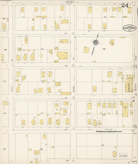 Sanborn Fire Insurance Map from Monterey, Monterey County, California (1912), Sheet #0024 - Historic Sanborn Fire Insurance Map Print, vintage old map wall art, antique decor, genealogy gift, California California map