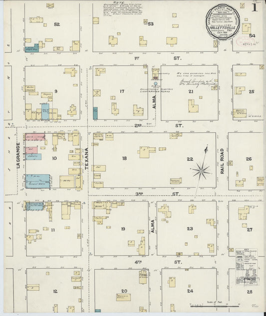 Sanborn Fire Insurance Map from Hallettsville, Lavaca County, Texas (1891), Sheet #0001 - Complete Map Set gallery image, historic Sanborn map, vintage wall art, Texas Texas