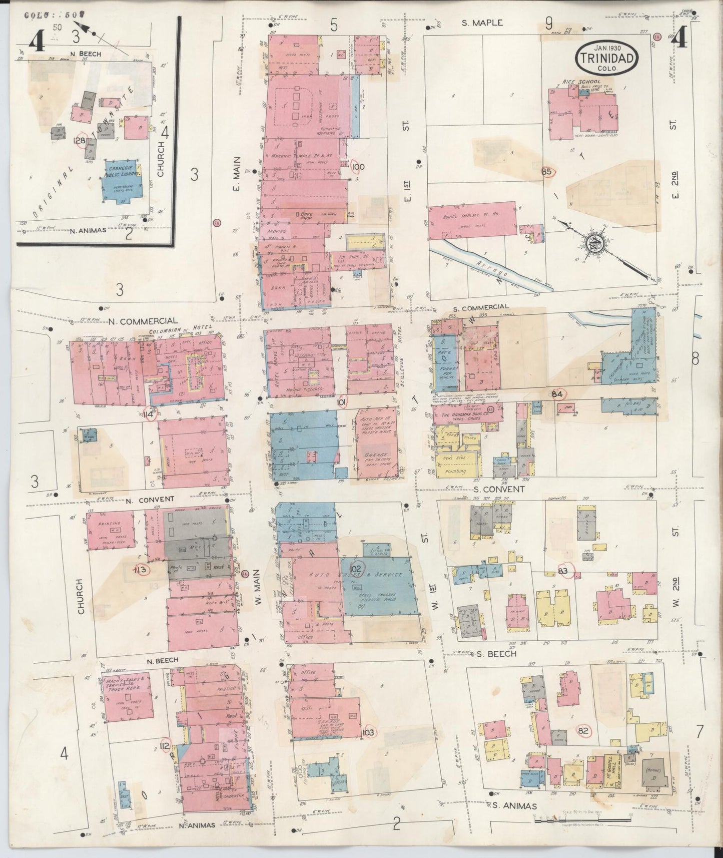 Sanborn Fire Insurance Map from Trinidad, Las Animas County, Colorado (1948), Sheet #0004 - Historic Sanborn Fire Insurance Map Print, vintage old map wall art, antique decor, genealogy gift, Colorado Colorado map