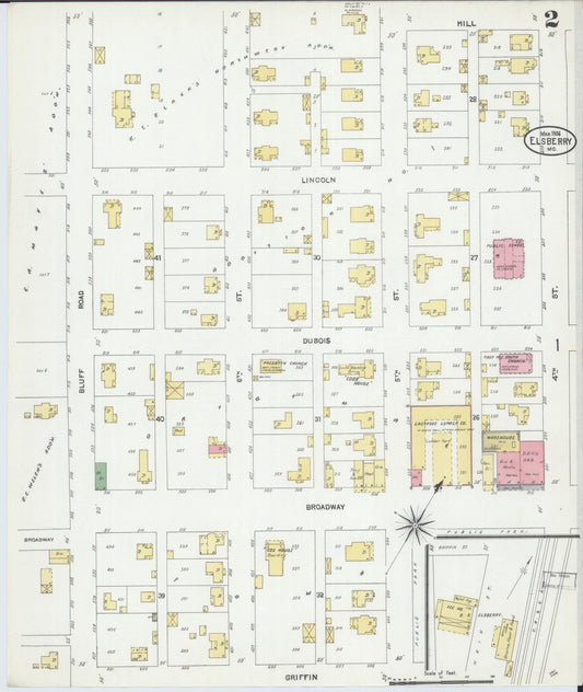 Sanborn Fire Insurance Map from Elsberry, Lincoln County, Missouri (1906), Sheet #0002 - Historic Sanborn Fire Insurance Map Print, vintage old map wall art, antique decor, genealogy gift, Missouri Missouri map