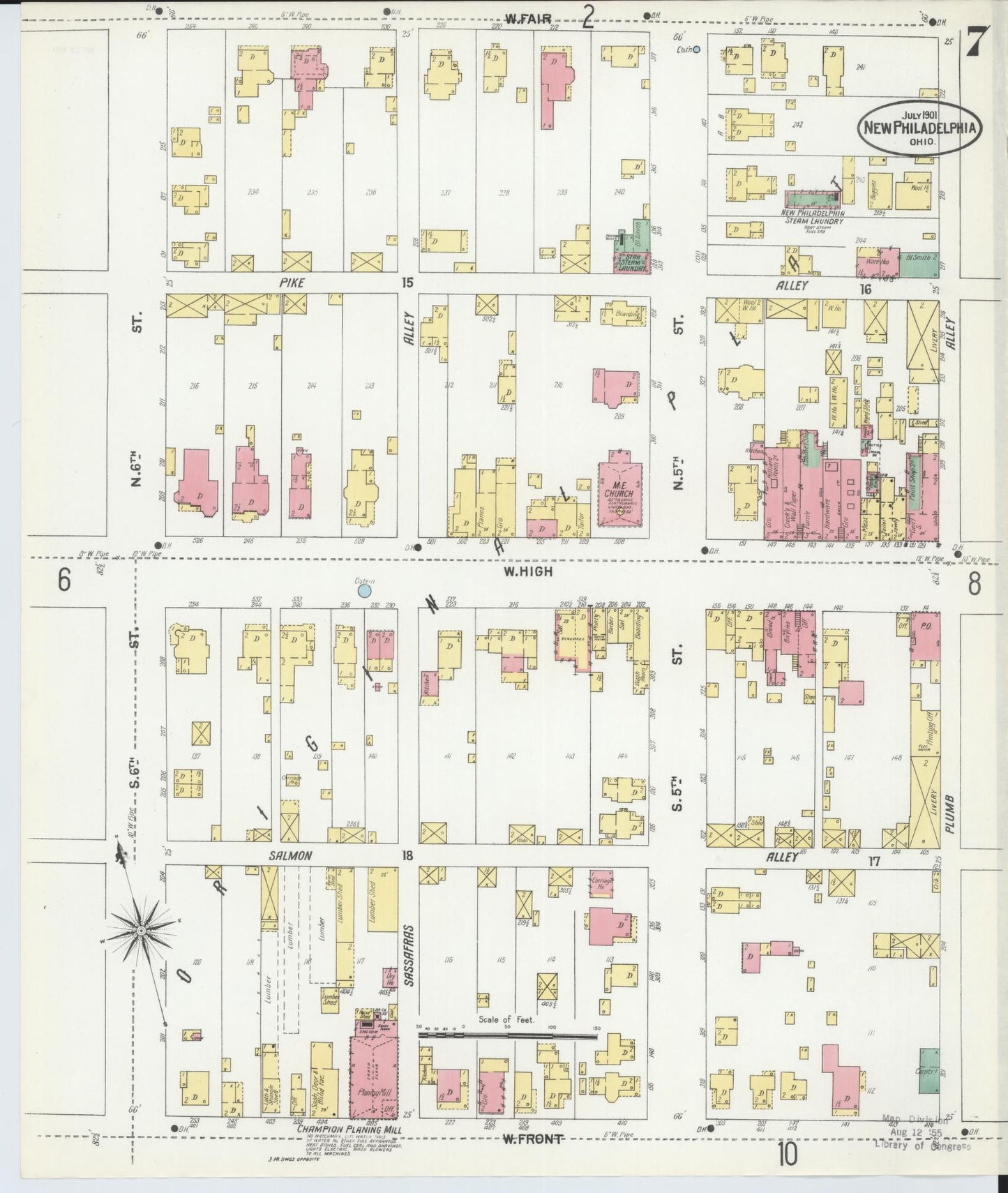 Sanborn Fire Insurance Map from New Philadelphia, Tuscarawas County, Ohio (1901), Sheet #0007 - Complete Map Set gallery image, historic Sanborn map, vintage wall art, Ohio Ohio