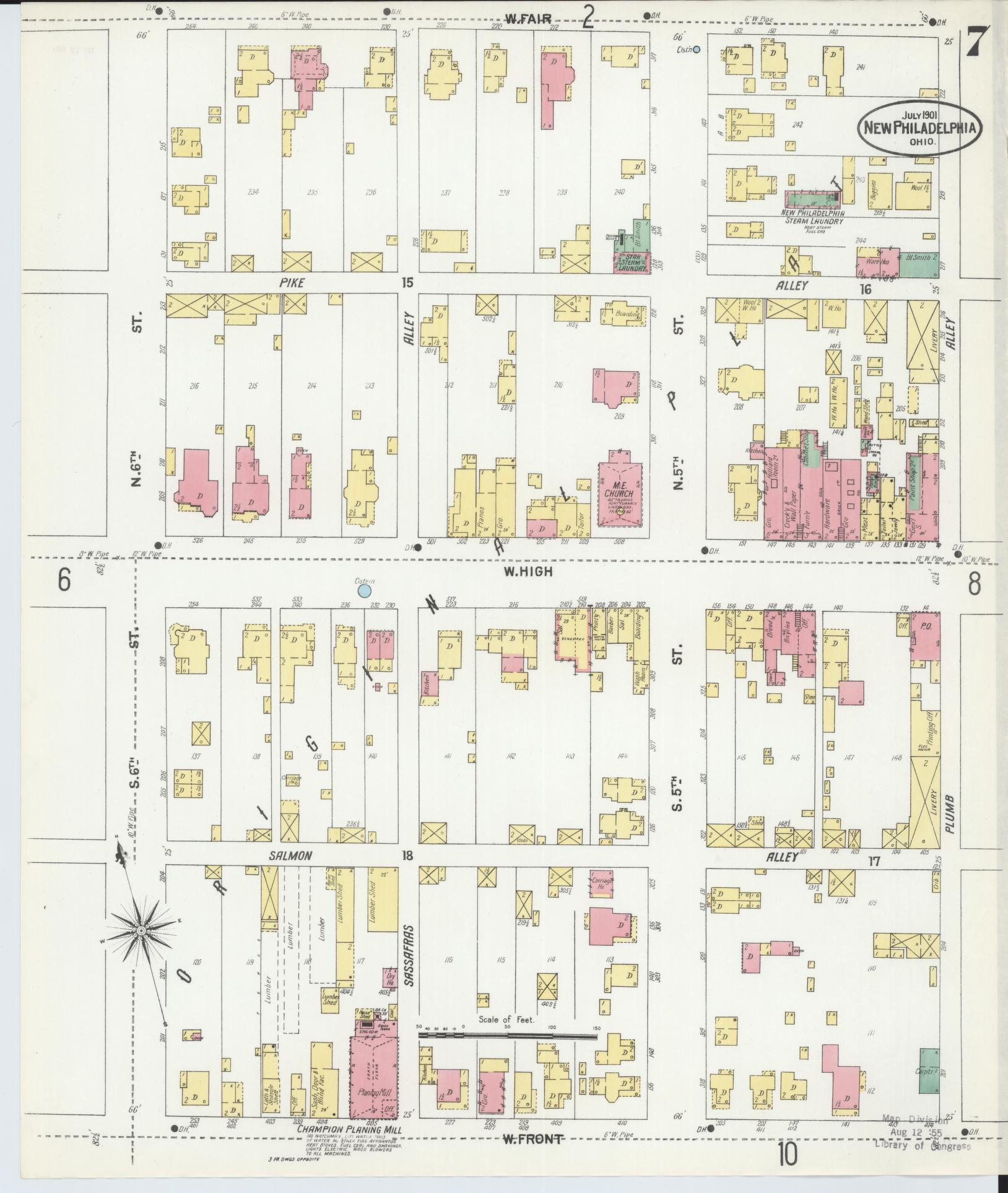 Sanborn Fire Insurance Map from New Philadelphia, Tuscarawas County, Ohio (1901), Sheet #0007 - Complete Map Set gallery image, historic Sanborn map, vintage wall art, Ohio Ohio