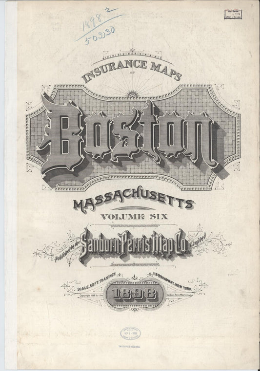 Sanborn Fire Insurance Map from Boston, Suffolk County, Massachusetts (1898), Sheet #0001 - Complete Map Set gallery image, historic Sanborn map, vintage wall art, Massachusetts Massachusetts