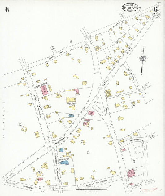Sanborn Fire Insurance Map from Watertown, Litchfield County, Connecticut (1927), Sheet #0006 - Historic Sanborn Fire Insurance Map Print, vintage old map wall art, antique decor, genealogy gift, Connecticut Connecticut map