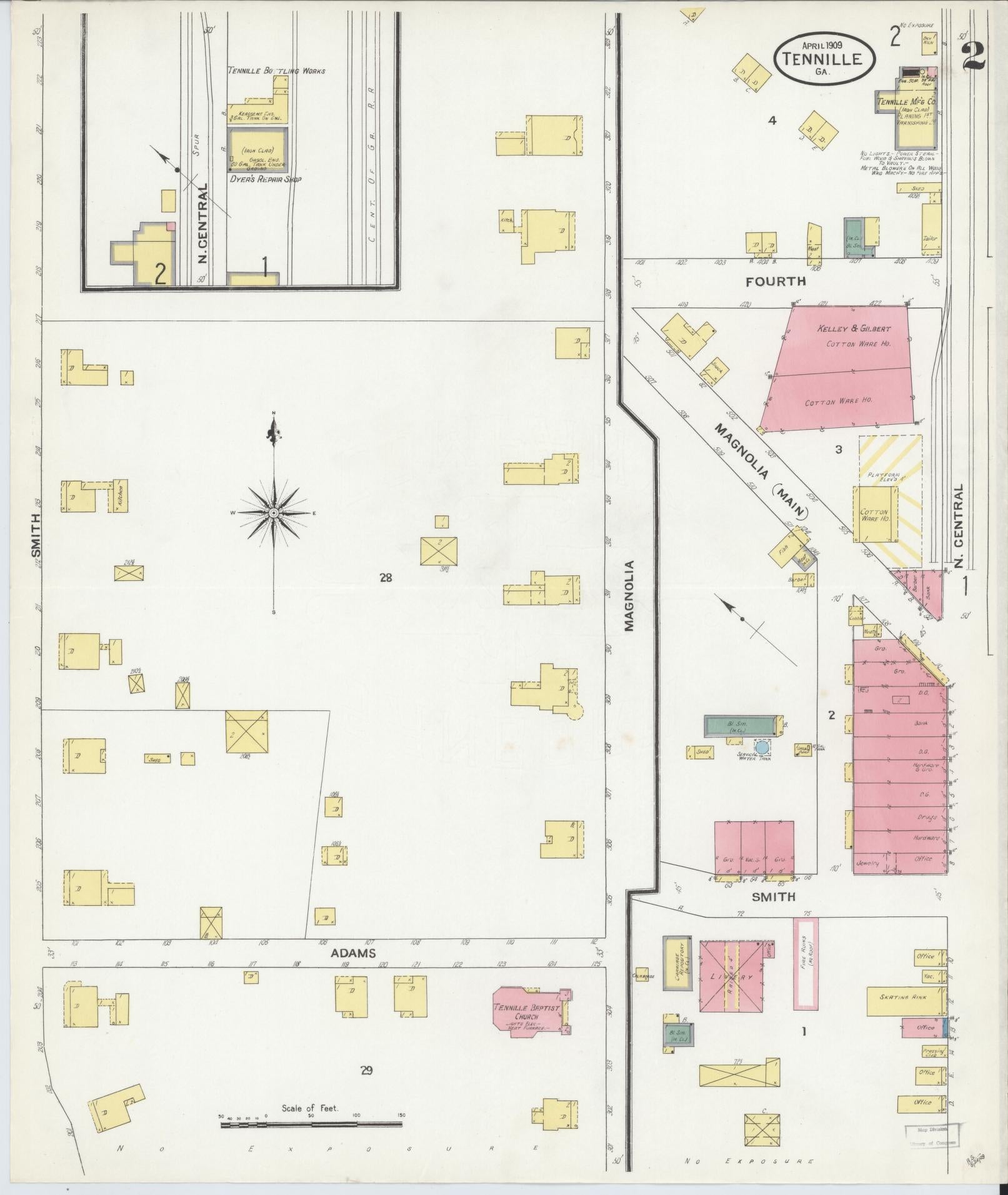 Sanborn Fire Insurance Map from Tennille, Washington County, Georgia (1909), Sheet #0002 - Historic Sanborn Fire Insurance Map Print, vintage old map wall art, antique decor, genealogy gift, Georgia Georgia map