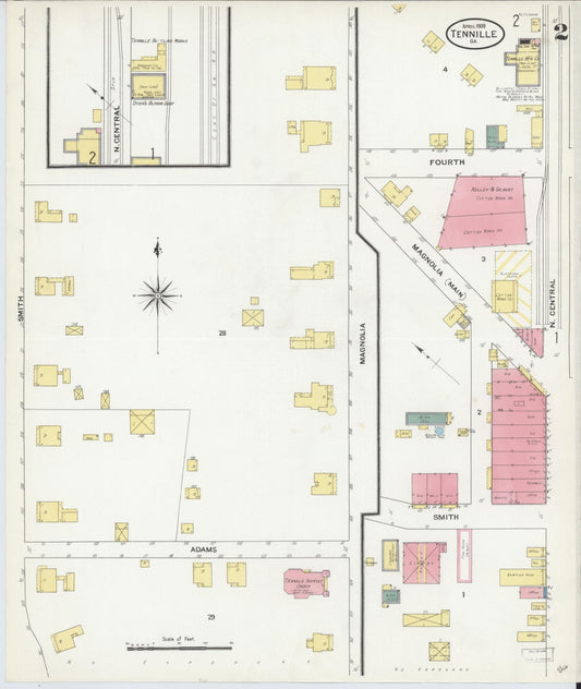 Sanborn Fire Insurance Map from Tennille, Washington County, Georgia (1909), Sheet #0002 - Historic Sanborn Fire Insurance Map Print, vintage old map wall art, antique decor, genealogy gift, Georgia Georgia map
