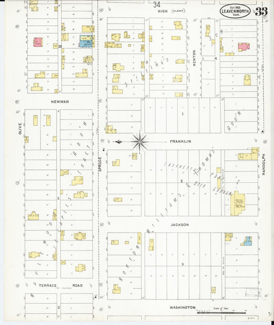 Sanborn Fire Insurance Map from Leavenworth, Leavenworth County, Kansas (1905), Sheet #0034 - Historic Sanborn Fire Insurance Map Print, vintage old map wall art, antique decor, genealogy gift, Kansas Kansas map