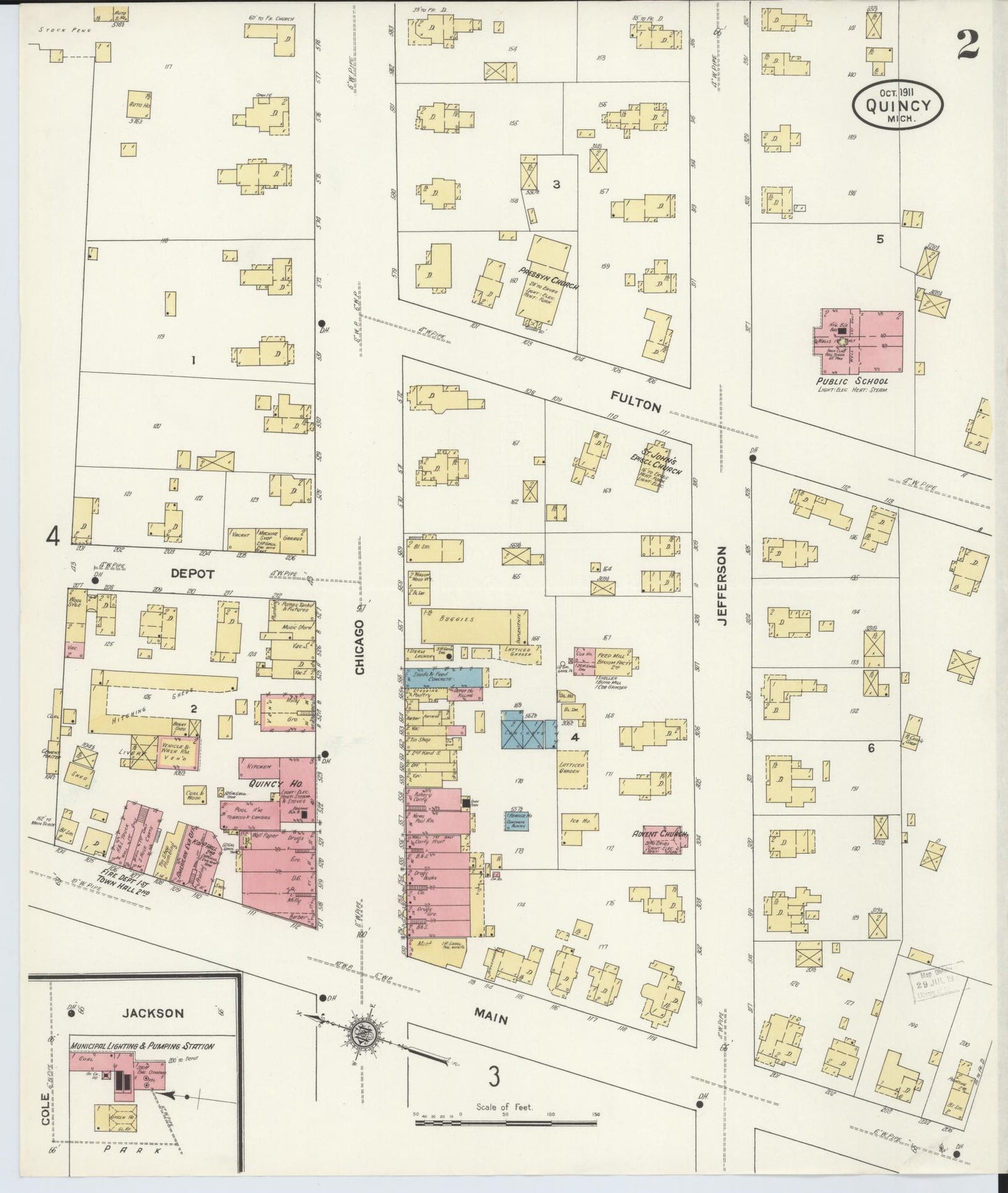 Sanborn Fire Insurance Map from Quincy, Branch County, Michigan (1911), Sheet #0002 - Complete Map Set gallery image, historic Sanborn map, vintage wall art, Michigan Michigan