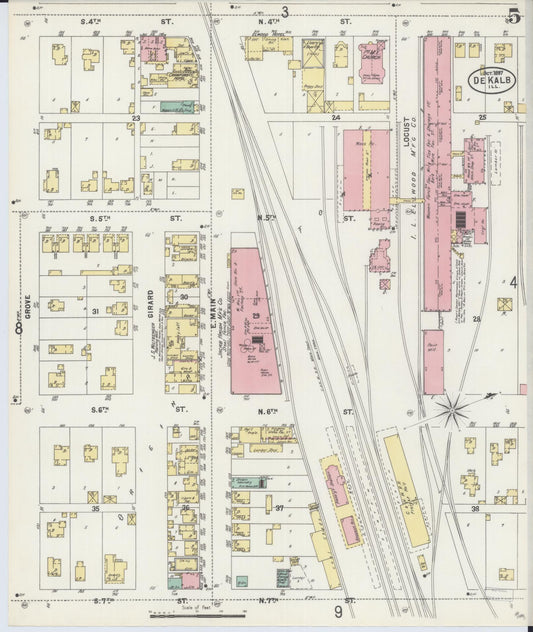 Sanborn Fire Insurance Map from De Kalb, De Kalb County, Illinois (1897), Sheet #0005 - Historic Sanborn Fire Insurance Map Print, vintage old map wall art, antique decor, genealogy gift, Illinois Illinois map