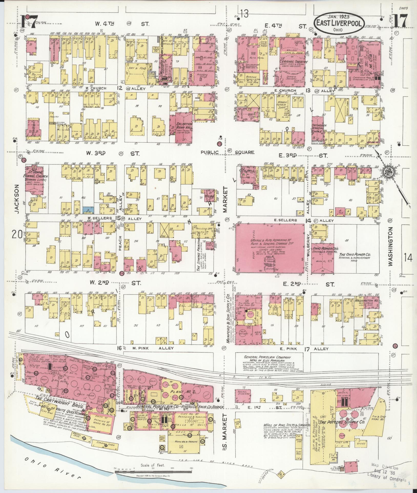 Sanborn Fire Insurance Map from East Liverpool, Columbiana County, Ohio (1923), Sheet #0017 - Historic Sanborn Fire Insurance Map Print, vintage old map wall art, antique decor, genealogy gift, Ohio Ohio map