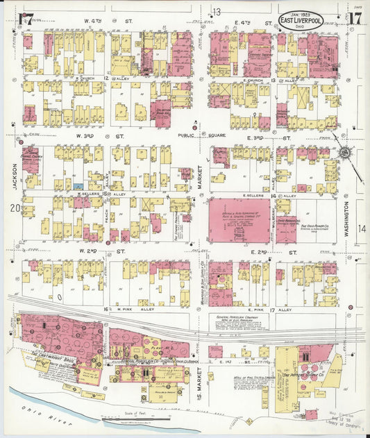 Sanborn Fire Insurance Map from East Liverpool, Columbiana County, Ohio (1923), Sheet #0017 - Historic Sanborn Fire Insurance Map Print, vintage old map wall art, antique decor, genealogy gift, Ohio Ohio map