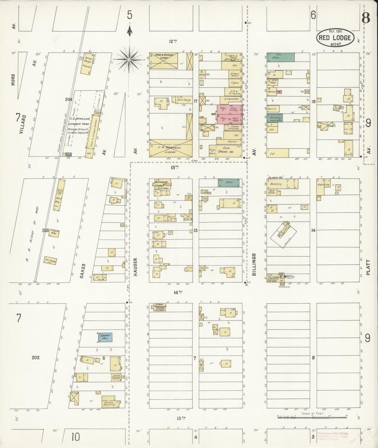 Sanborn Fire Insurance Map from Red Lodge, Carbon County, Montana (1901), Sheet #0008 - Historic Sanborn Fire Insurance Map Print, vintage old map wall art, antique decor, genealogy gift, Montana Montana map