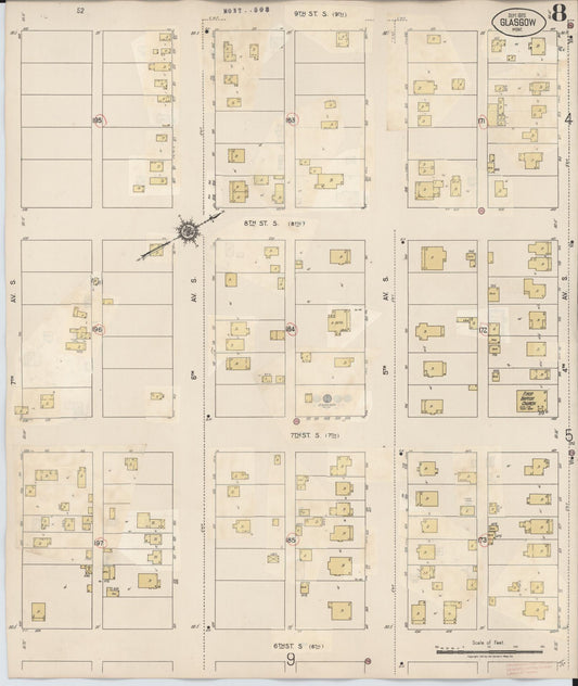 Sanborn Fire Insurance Map from Glasgow, Valley County, Montana (1937), Sheet #0008 - Historic Sanborn Fire Insurance Map Print, vintage old map wall art, antique decor, genealogy gift, Montana Montana map