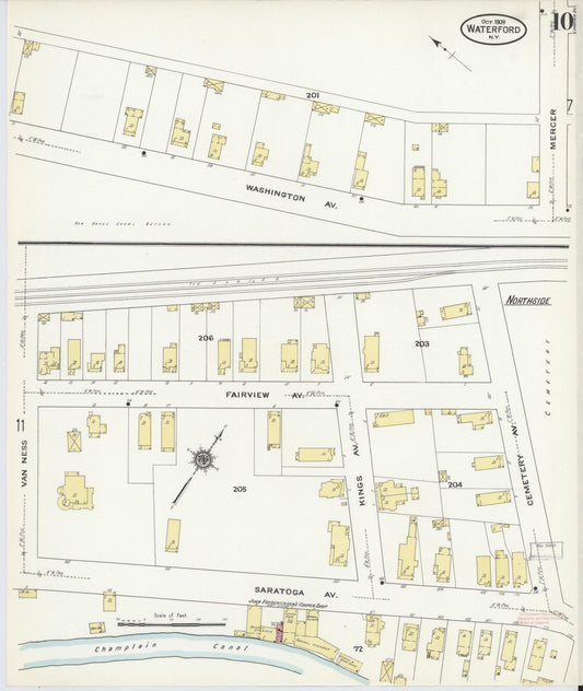 Sanborn Fire Insurance Map from Waterford, Saratoga County, New York (1909), Sheet #0010 - Historic Sanborn Fire Insurance Map Print, vintage old map wall art, antique decor, genealogy gift, New York New York map