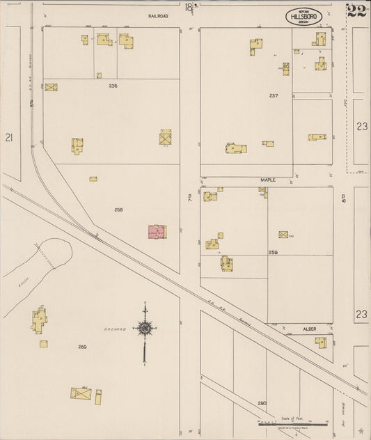 Sanborn Fire Insurance Map from Hillsboro, Washington County, Oregon (1921), Sheet #0022 - Historic Sanborn Fire Insurance Map Print, vintage old map wall art, antique decor, genealogy gift, Oregon Oregon map