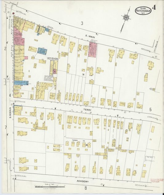 Sanborn Fire Insurance Map from Patchogue, Suffolk County, New York (1916), Sheet #0004 - Historic Sanborn Fire Insurance Map Print, vintage old map wall art, antique decor, genealogy gift, New York New York map