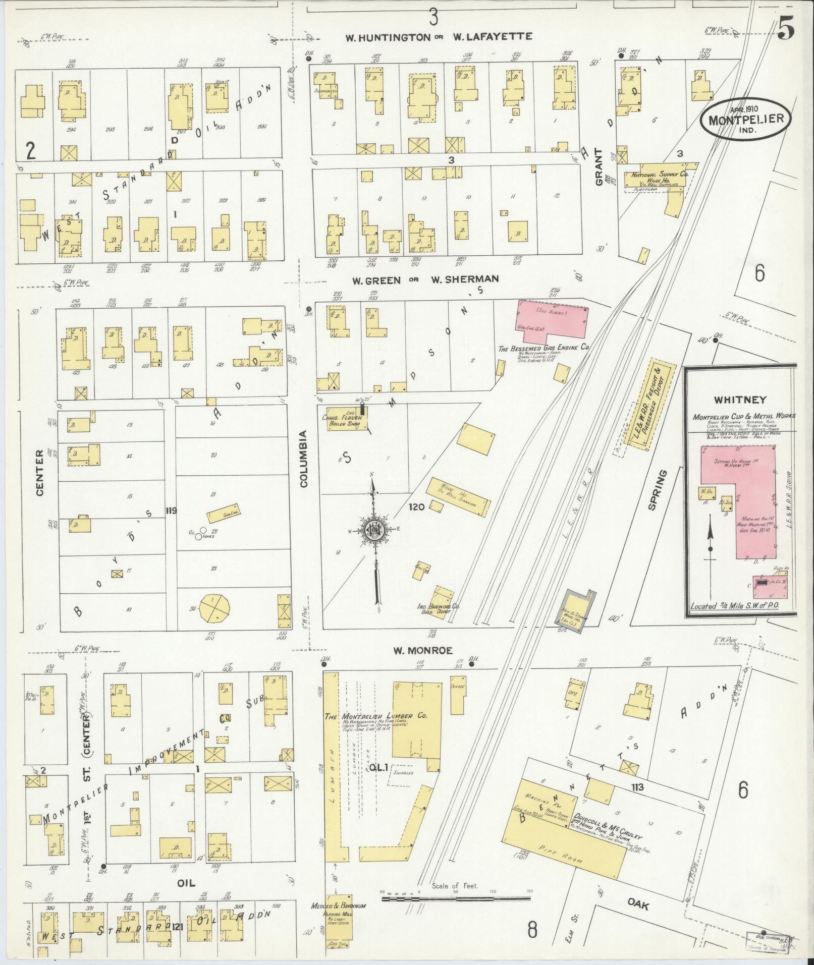 Sanborn Fire Insurance Map from Montpelier, Blackford County, Indiana (1910), Sheet #0005 - Complete Map Set gallery image, historic Sanborn map, vintage wall art, Indiana Indiana