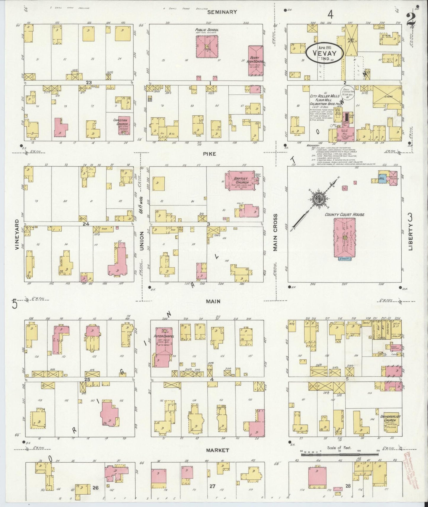 Sanborn Fire Insurance Map from Vevay, Switzerland County, Indiana (1911), Sheet #0002 - Complete Map Set gallery image, historic Sanborn map, vintage wall art, Indiana Indiana
