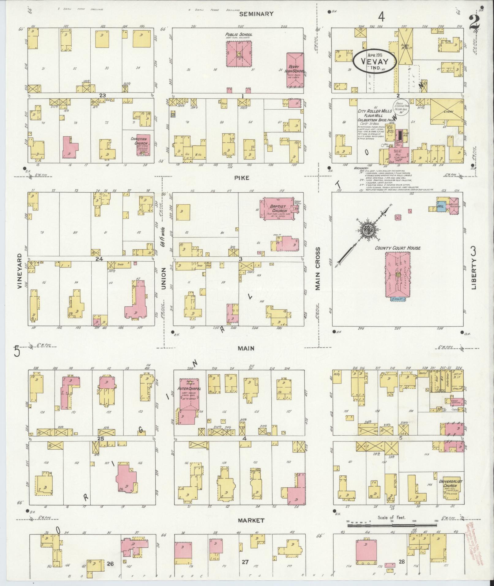 Sanborn Fire Insurance Map from Vevay, Switzerland County, Indiana (1911), Sheet #0002 - Complete Map Set gallery image, historic Sanborn map, vintage wall art, Indiana Indiana