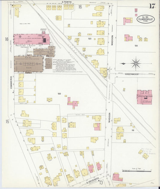 Sanborn Fire Insurance Map from Clarksville, Montgomery County, Tennessee (1908), Sheet #0017 - Historic Sanborn Fire Insurance Map Print, vintage old map wall art, antique decor, genealogy gift, Tennessee Tennessee map