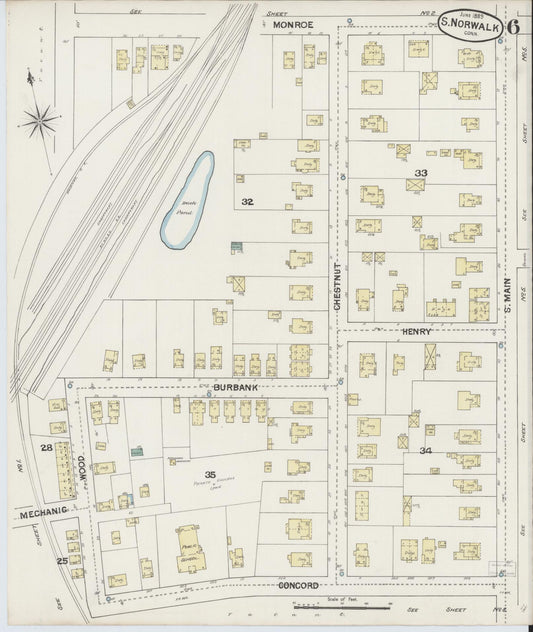 Sanborn Fire Insurance Map from South Norwalk, Fairfield County, Connecticut (1889), Sheet #0006 - Historic Sanborn Fire Insurance Map Print, vintage old map wall art, antique decor, genealogy gift, Connecticut Connecticut map