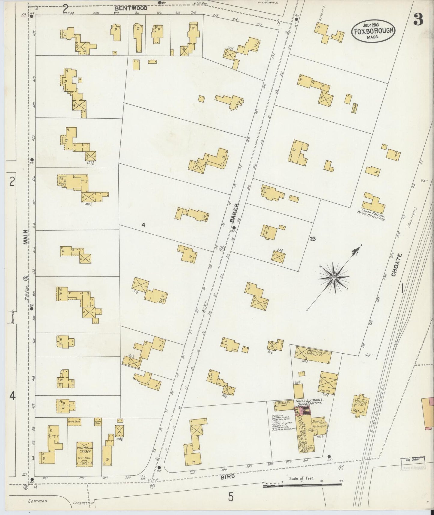 Sanborn Fire Insurance Map from Foxboro, Norfolk County, Massachusetts (1903), Sheet #0003 - Complete Map Set gallery image, historic Sanborn map, vintage wall art, Massachusetts Massachusetts