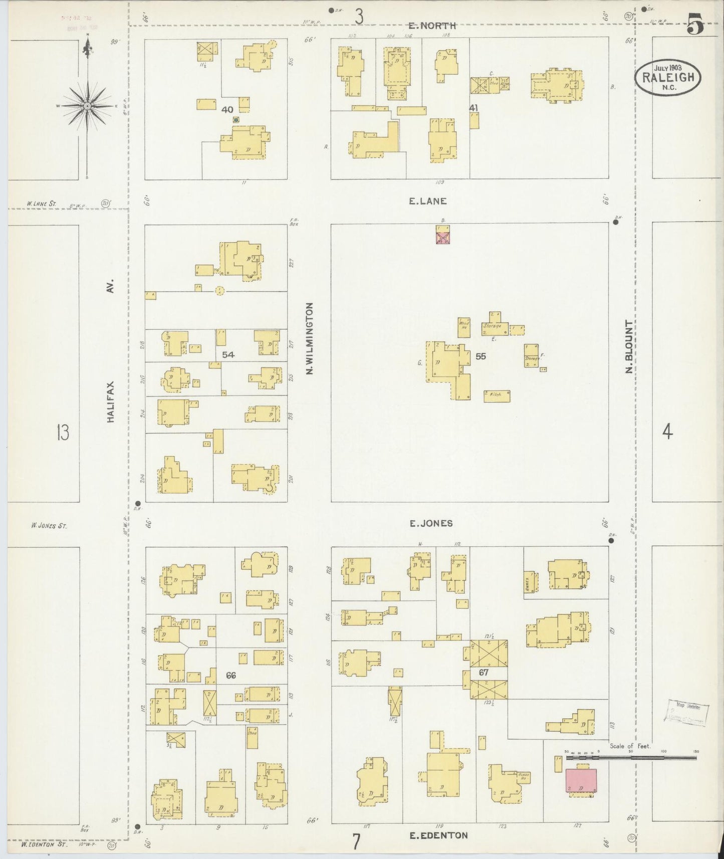 Sanborn Fire Insurance Map from Raleigh, Wake County, North Carolina (1903), Sheet #0005 - Historic Sanborn Fire Insurance Map Print, vintage old map wall art, antique decor, genealogy gift, North Carolina North Carolina map