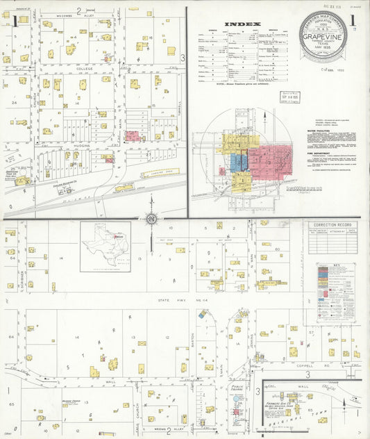 Sanborn Fire Insurance Map from Grapevine, Tarrant County, Texas (1935), Sheet #0001 - Complete Map Set gallery image, historic Sanborn map, vintage wall art, Texas Texas
