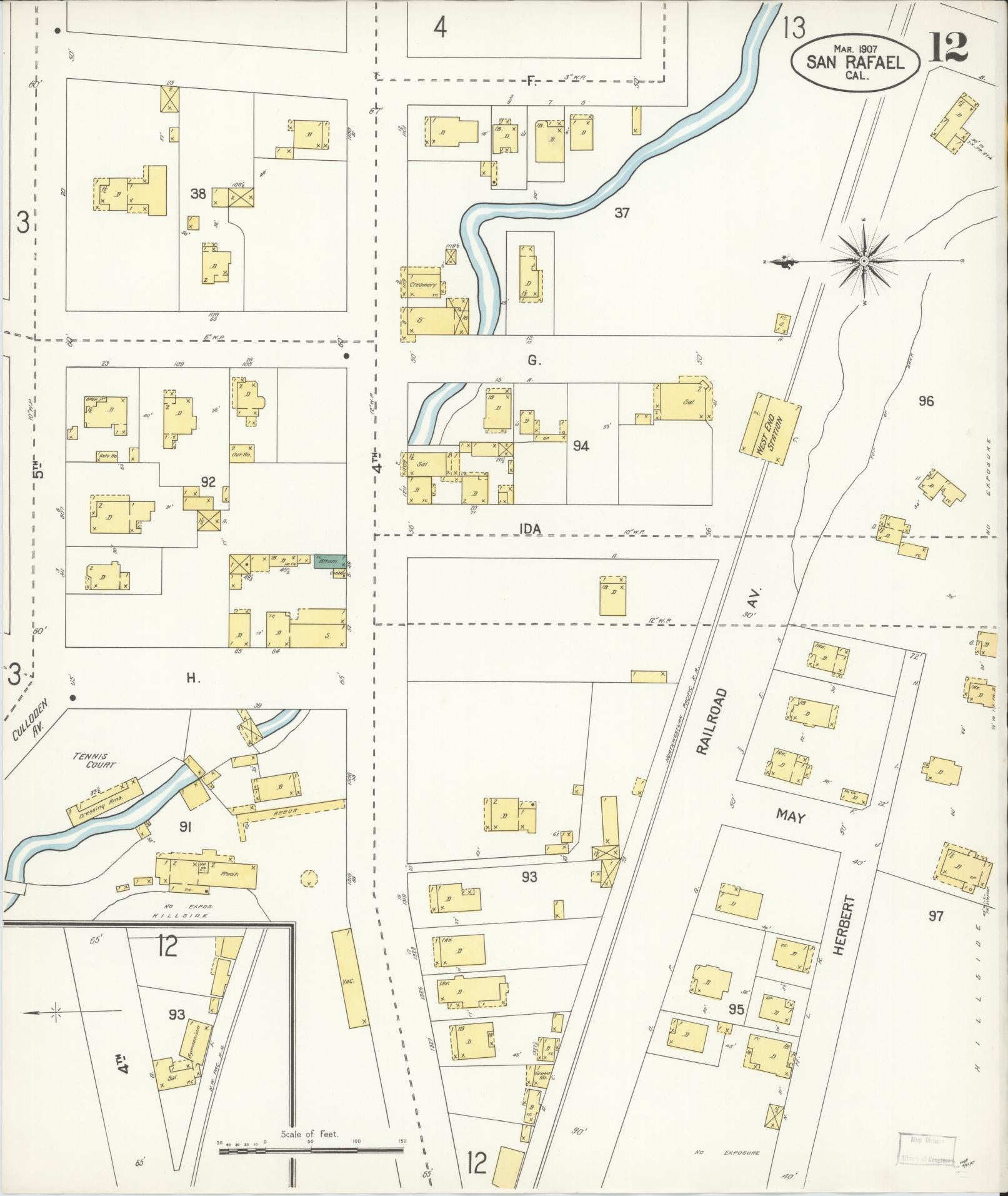Sanborn Fire Insurance Map from San Rafael, Marin County, California (1907), Sheet #0012 - Complete Map Set gallery image, historic Sanborn map, vintage wall art, California California