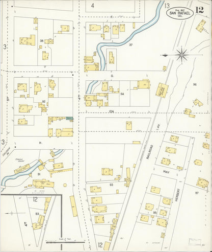 Sanborn Fire Insurance Map from San Rafael, Marin County, California (1907), Sheet #0012 - Complete Map Set gallery image, historic Sanborn map, vintage wall art, California California