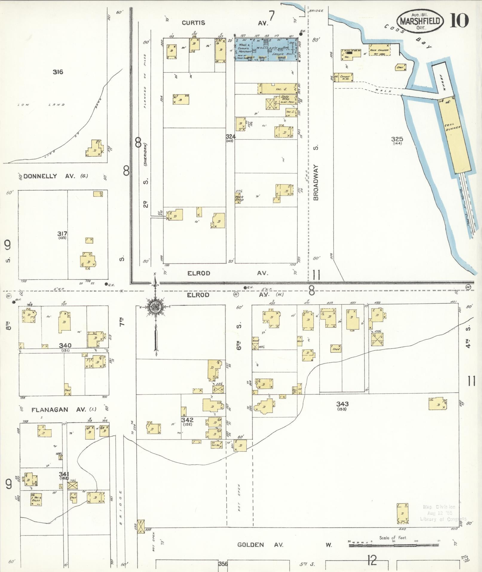 Sanborn Fire Insurance Map from Marshfield, Coos County, Oregon (1911), Sheet #0010 - Historic Sanborn Fire Insurance Map Print, vintage old map wall art, antique decor, genealogy gift, Oregon Oregon map