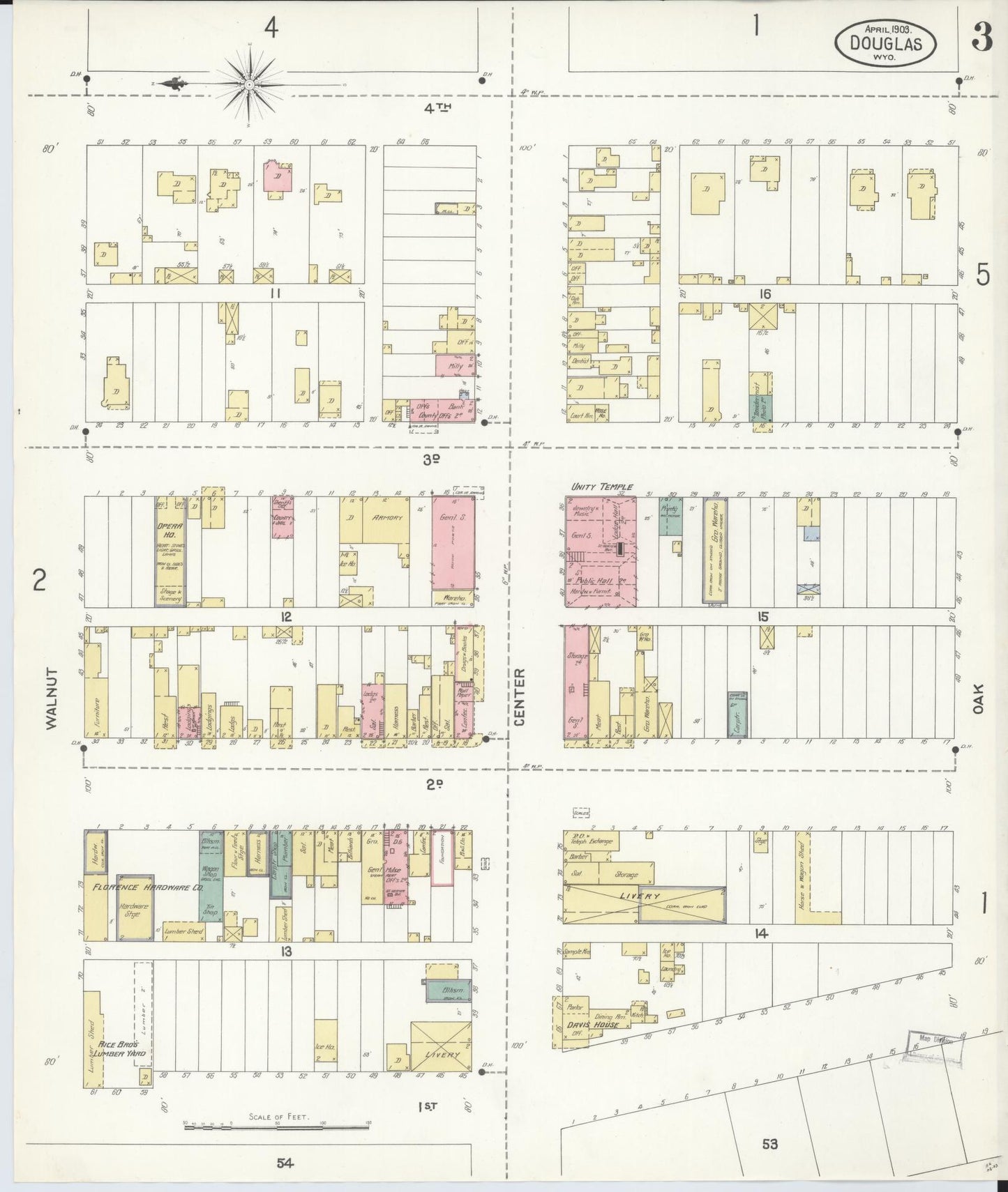 Sanborn Fire Insurance Map from Douglas, Converse County, Wyoming (1903), Sheet #0003 - Complete Map Set gallery image, historic Sanborn map, vintage wall art, Wyoming Wyoming