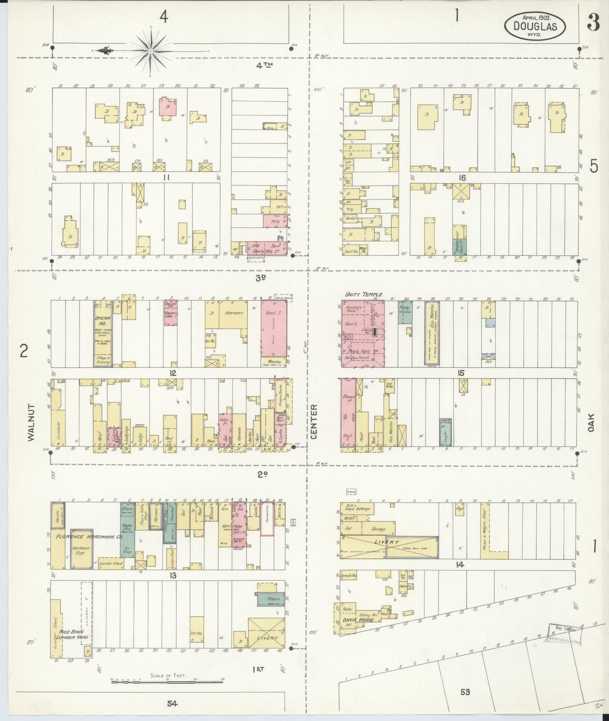 Sanborn Fire Insurance Map from Douglas, Converse County, Wyoming (1903), Sheet #0003 - Complete Map Set gallery image, historic Sanborn map, vintage wall art, Wyoming Wyoming