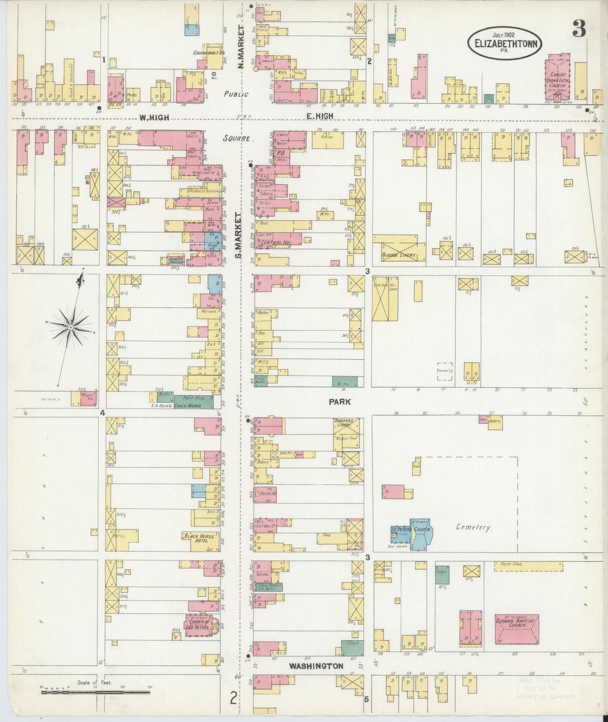 Sanborn Fire Insurance Map from Elizabethtown, Lancaster County, Pennsylvania (1902), Sheet #0003 - Complete Map Set gallery image, historic Sanborn map, vintage wall art, Pennsylvania Pennsylvania