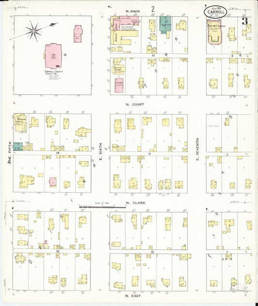 Sanborn Fire Insurance Map from Carroll, Carroll County, Iowa (1909), Sheet #0003 - Historic Sanborn Fire Insurance Map Print, vintage old map wall art