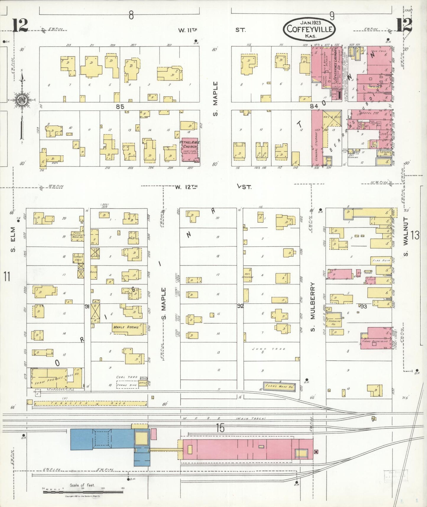 Sanborn Fire Insurance Map from Coffeyville, Montgomery County, Kansas (1923), Sheet #0012 - Complete Map Set gallery image, historic Sanborn map, vintage wall art, Kansas Kansas