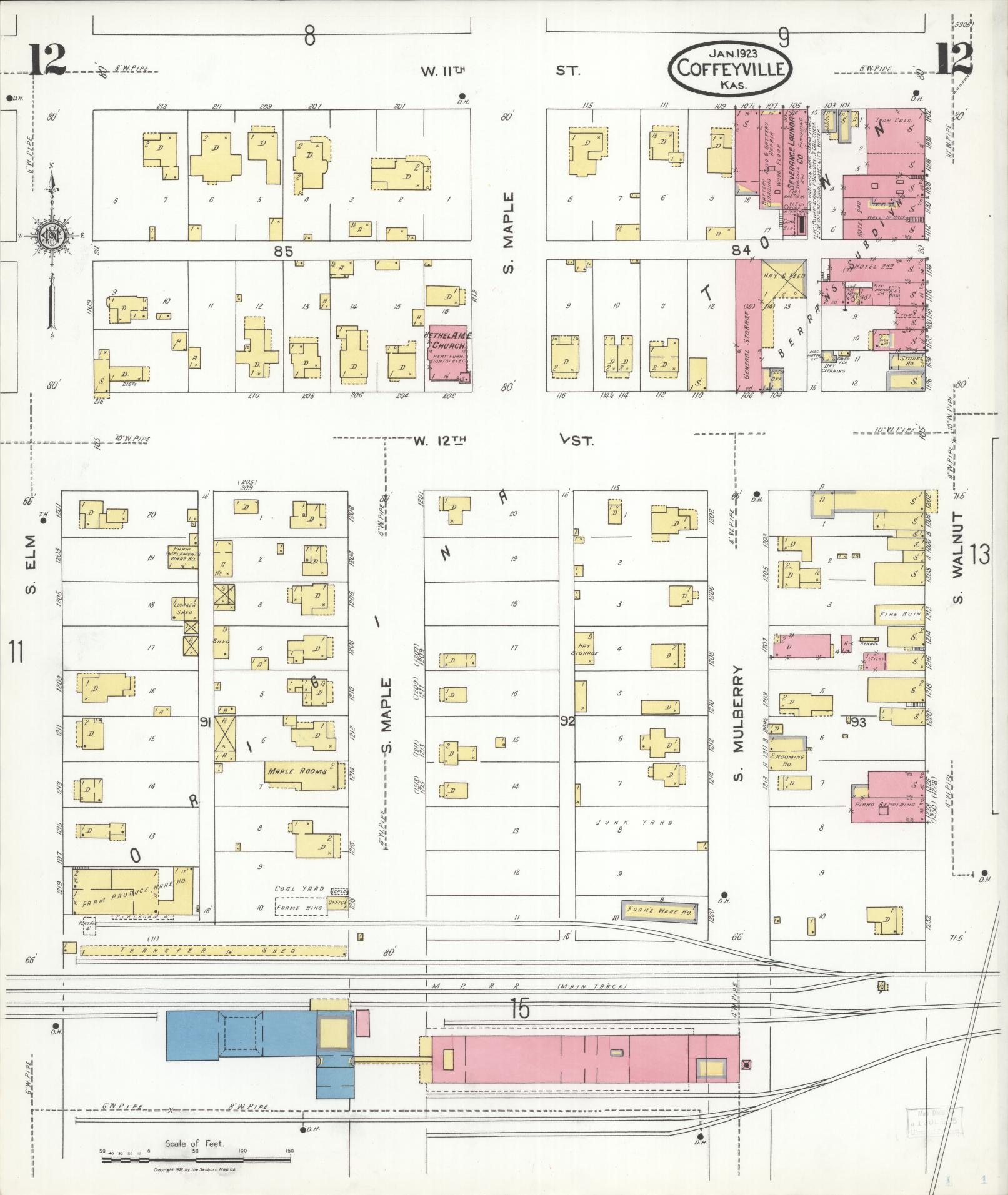 Sanborn Fire Insurance Map from Coffeyville, Montgomery County, Kansas (1923), Sheet #0012 - Complete Map Set gallery image, historic Sanborn map, vintage wall art, Kansas Kansas