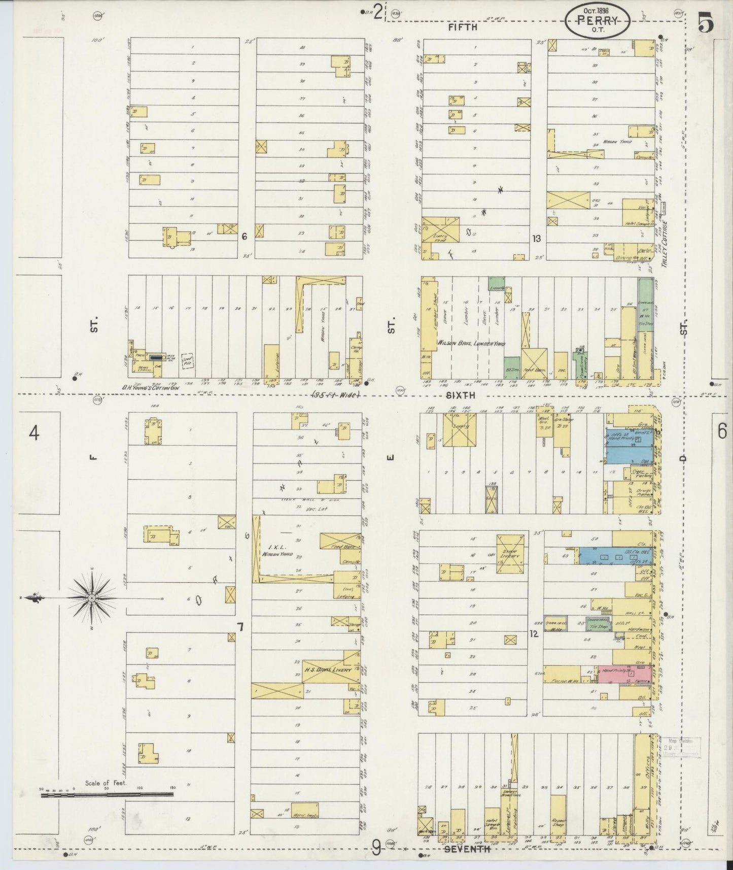 Sanborn Fire Insurance Map from Perry, Noble County, Oklahoma (1898), Sheet #0005 - Complete Map Set gallery image, historic Sanborn map, vintage wall art, Oklahoma Oklahoma