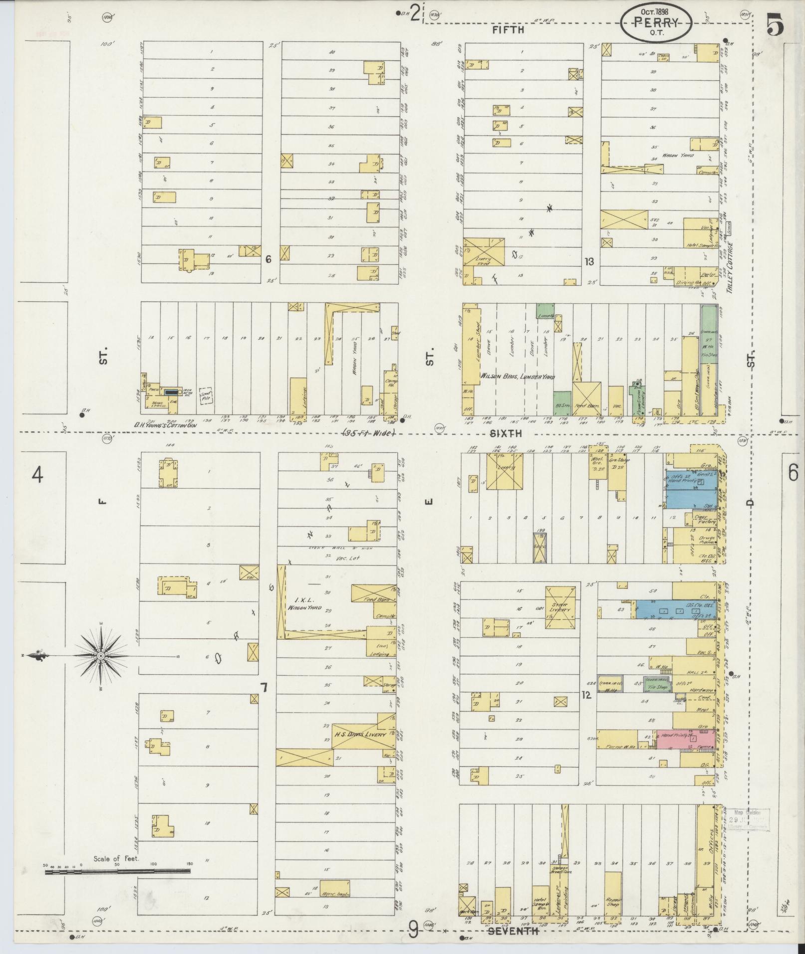 Sanborn Fire Insurance Map from Perry, Noble County, Oklahoma (1898), Sheet #0005 - Complete Map Set gallery image, historic Sanborn map, vintage wall art, Oklahoma Oklahoma