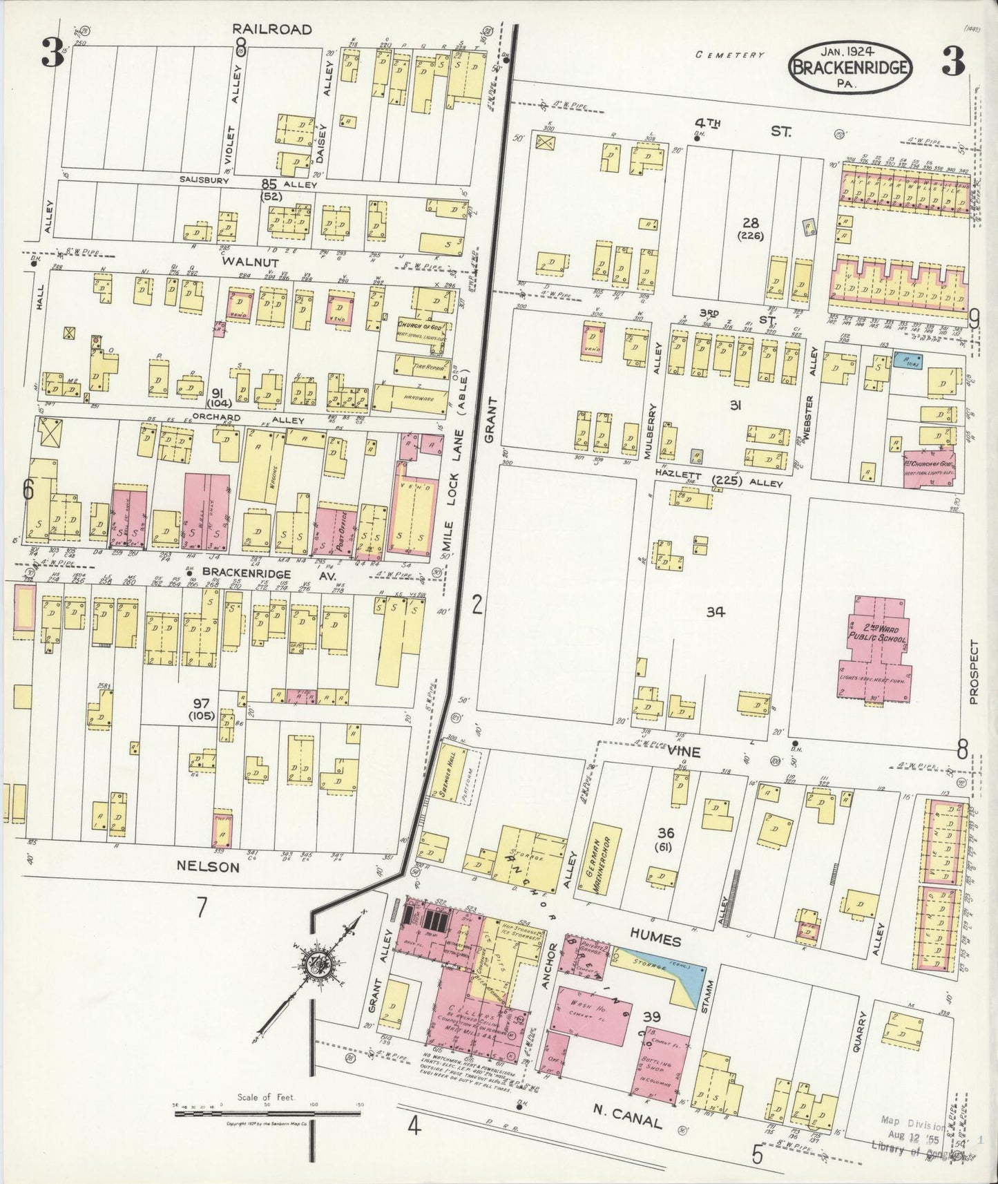 Sanborn Fire Insurance Map from Brackenridge, Allegheny County, Pennsylvania (1924), Sheet #0003 - Historic Sanborn Fire Insurance Map Print, vintage old map wall art, antique decor, genealogy gift, Pennsylvania Pennsylvania map