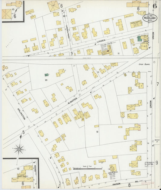 Sanborn Fire Insurance Map from Rockland, Plymouth County, Massachusetts (1901), Sheet #0006 - Historic Sanborn Fire Insurance Map Print, vintage old map wall art, antique decor, genealogy gift, Massachusetts Massachusetts map