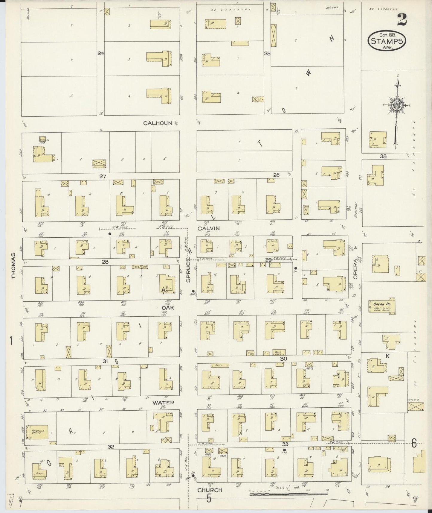 Sanborn Fire Insurance Map from Stamps, Lafayette County, Arkansas (1913), Sheet #0002 - Complete Map Set gallery image, historic Sanborn map, vintage wall art, Arkansas Arkansas